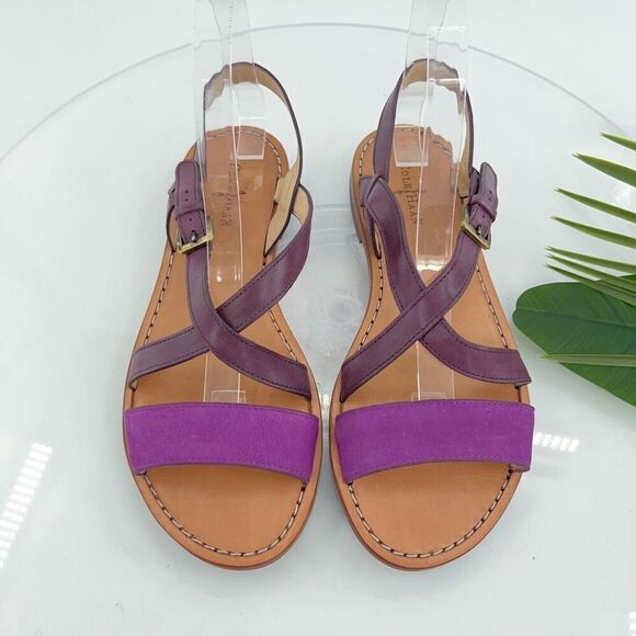 Cole Haan Women Minetta Sandal Size 8 Purple Cross Strap Slingback Flat Leather - Picture 3 of 13